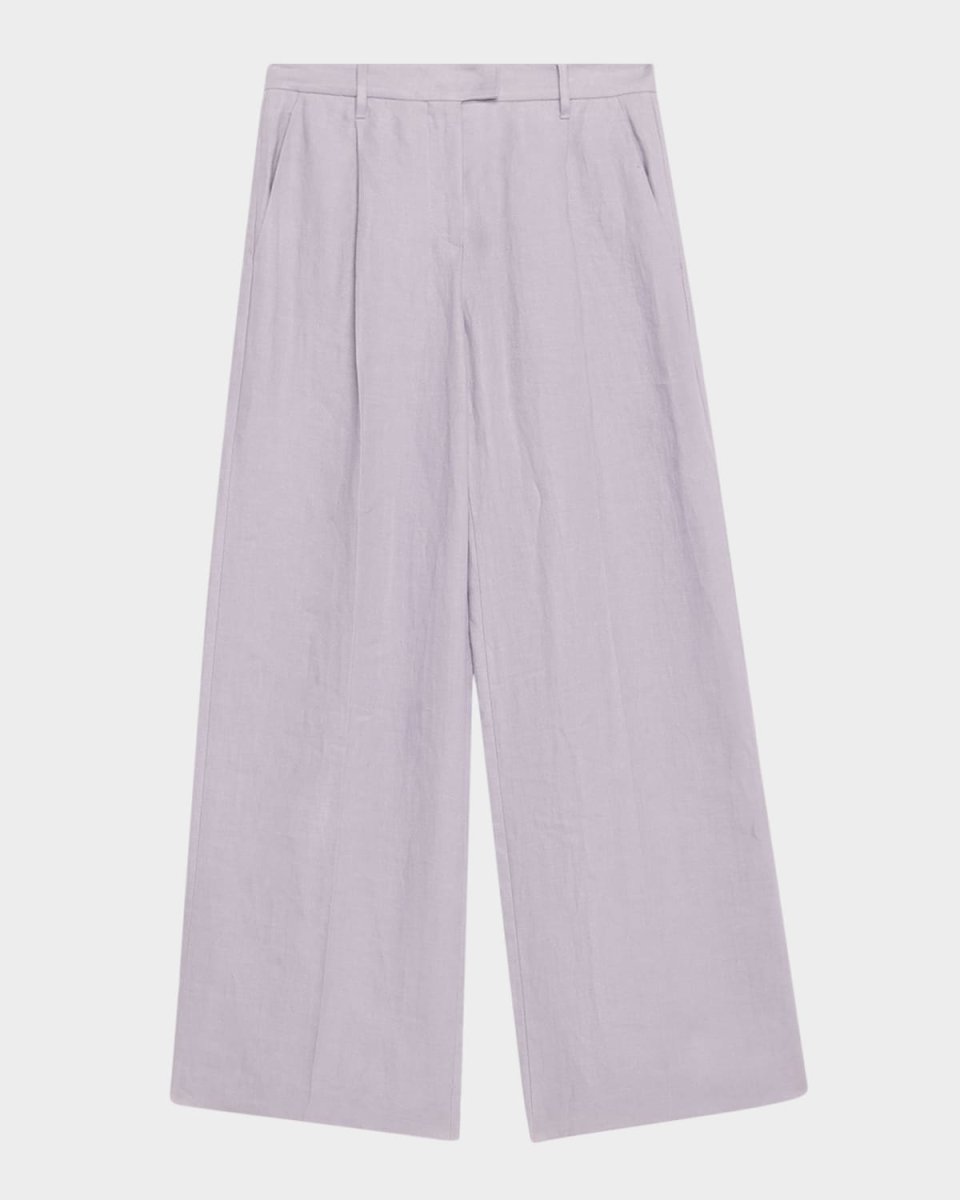 Pleated Wide Leg Hemp Linen Gabardine Trousers